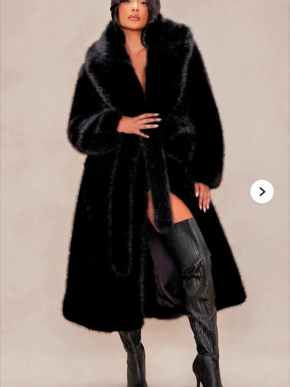 Faux Fur Long Coat in Black Like New